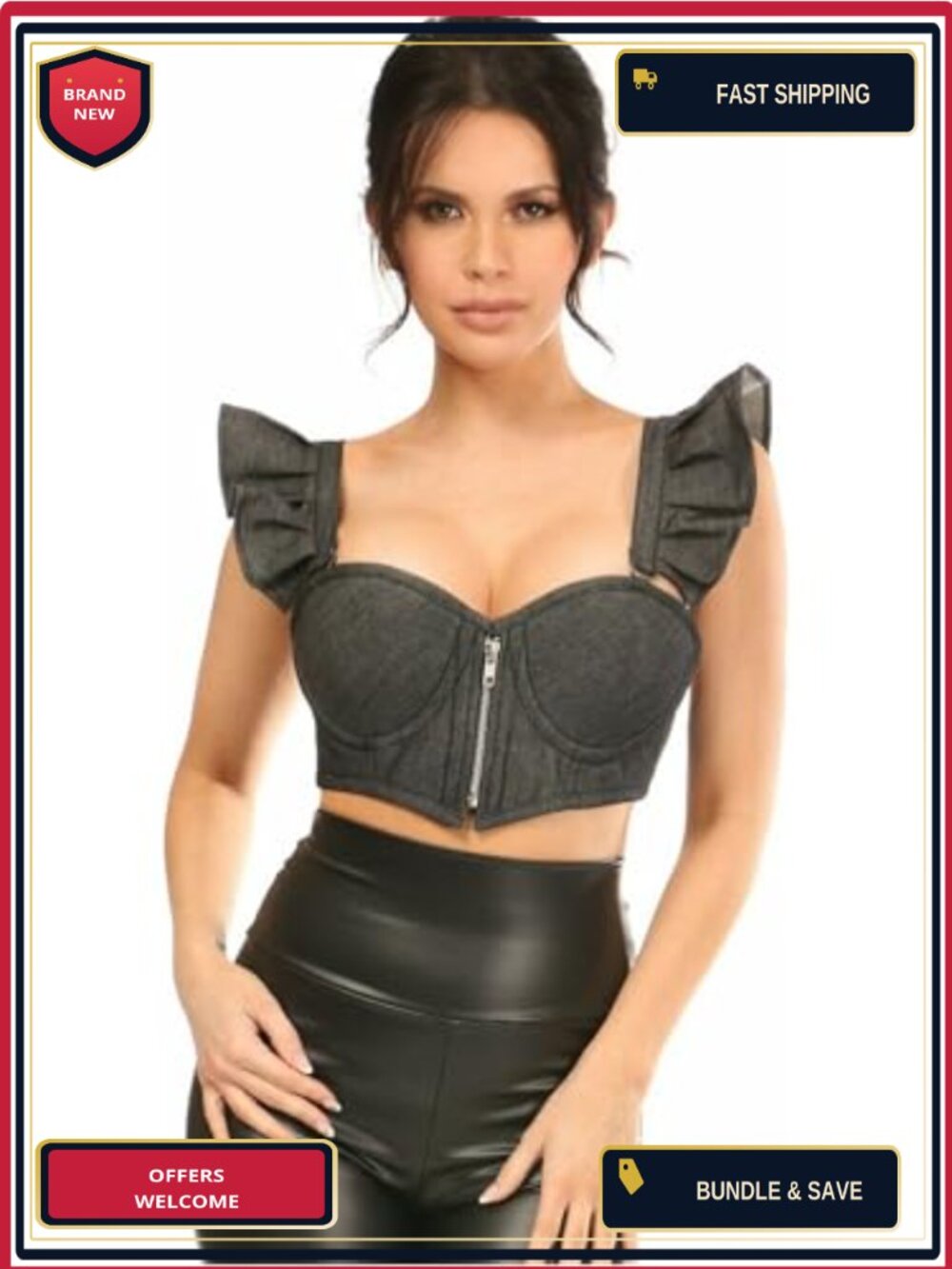 Women's Polyester Underwire Bustier Corset with Removable Ruffle Sleeves